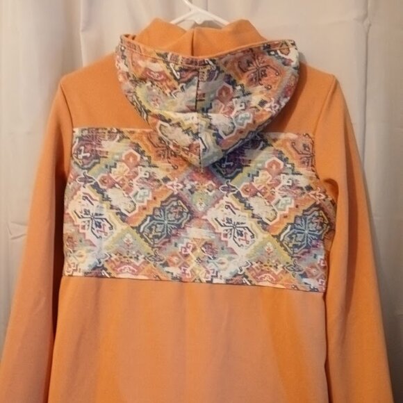 New Contrast Hoodie Sweatshirt women S Peach Blue Southwestern Print 1/2 Zip up - Picture 6 of 10